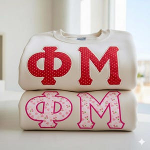 Sorority Appliqué Embroidered Sweatshirt – Custom Greek Letters Crewneck – Floral & Polka Dot Sorority Sweater – Greek Life Apparel