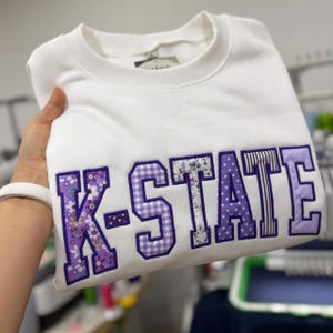 Embroidered Custom Varsity Sweatshirt, Personalized Patchwork Applique Crewneck, College Merch Gift, School Spirit Letter Pullover