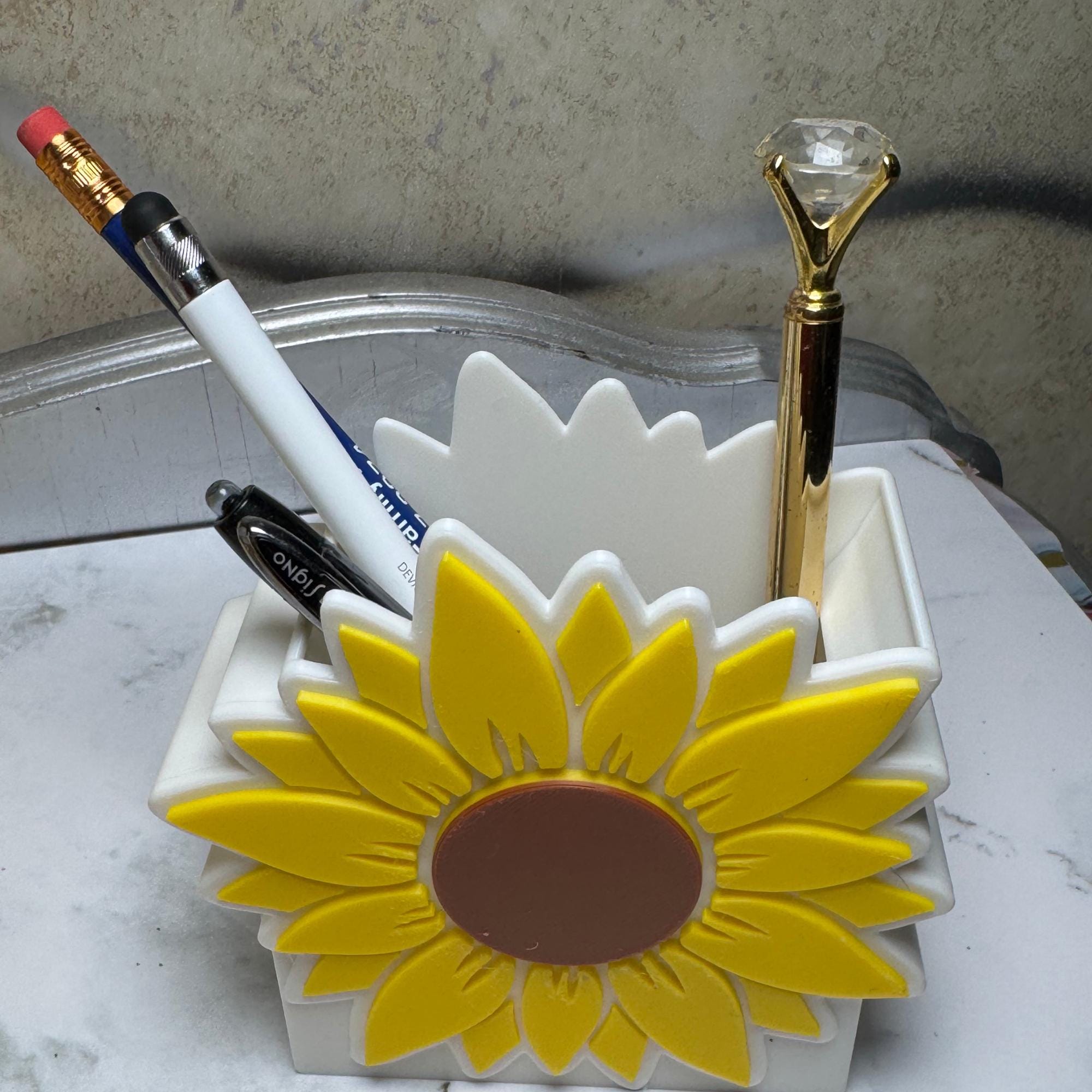 Cute Sunflower Pen Holder | 3D Printed Desk Organizer | Floral Office ...