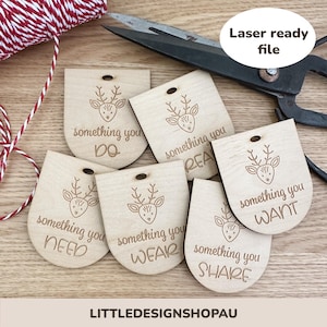 Conjunto de 2 diseños de etiquetas para regalo de Navidad con grabado láser. Archivo SVG digital. Algo que necesitas o quieres.
