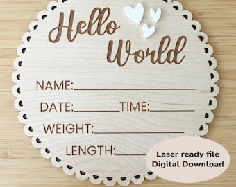 Hello World Baby Sign SVG Heart Laser Ready File