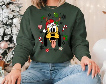 Sudadera navideña de Pluto, sudadera para viaje a Disney, sudadera familiar, viaje familiar a Disney, regalo de Navidad, cuello redondo navideño, suéter, Pluto