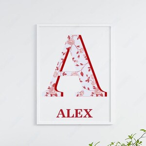 Chinoiserie Coastal Cowgirl Monogram Print - Red Delft Blue Granddaughter Gift, Coastal Decor for Her, Elegant Personalized Gift Idea