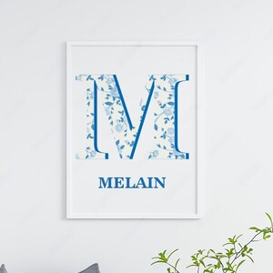 Chinoiserie Coastal Cowgirl Monogram Print - Light Blue Delft Blue Granddaughter Gift, Coastal Decor for Her, Elegant Personalized Gift Idea
