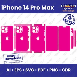 Apple iPhone 14 pro max - full wrap skin cutting template SVG, EPS, Aİ, Pdf, silhouette, cricut Vector Cut File - Skin Template