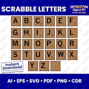 SCRABBLE TILEs SVG Files for Cricut – Scrabble Letter Clipart, Digital Alphabet Tiles, DiY Crafts, Laser Cut & Print PNG Bundle