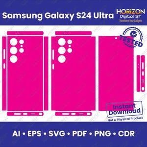 Modelo de capa para Samsung Galaxy S24 Ultra, envoltório completo SVG, EPs, AI, PDF, arquivo de corte vetorial de silhueta Cricut, capa de vinil