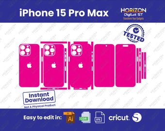 Apple iPhone 15 Pro Max Skin Vorlage Full Wrap SVG, EPs, AI, PDF, Cricut Silhouette Vektorschnitt Datei Vinyl Haut, Datei für Vinyl Wraps