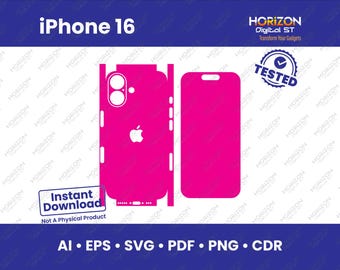 Apple iPhone 16 Skin Vorlage Full Wrap SVG, EPs, AI, PDF, Cricut Silhouette Vektor geschnitten Datei Vinyl Haut