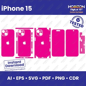 Apple iPhone 15 - full wrap skin cutting template SVG, EPS, Aİ, Pdf, silhouette, cricut Vector Cut File - Skin Template