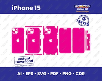Apple iPhone 15 - Vollverpackung Haut Schneidevorlage SVG, EPS, Aİ, Pdf, Silhouette, Cricut Vektor Schnitt Datei - Haut Vorlage