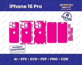 Apple iPhone 16 pro Skin Vorlage Full Wrap SVG, EPs, AI, PDF, Cricut Silhouette Vektor geschnitten Datei Vinyl Haut