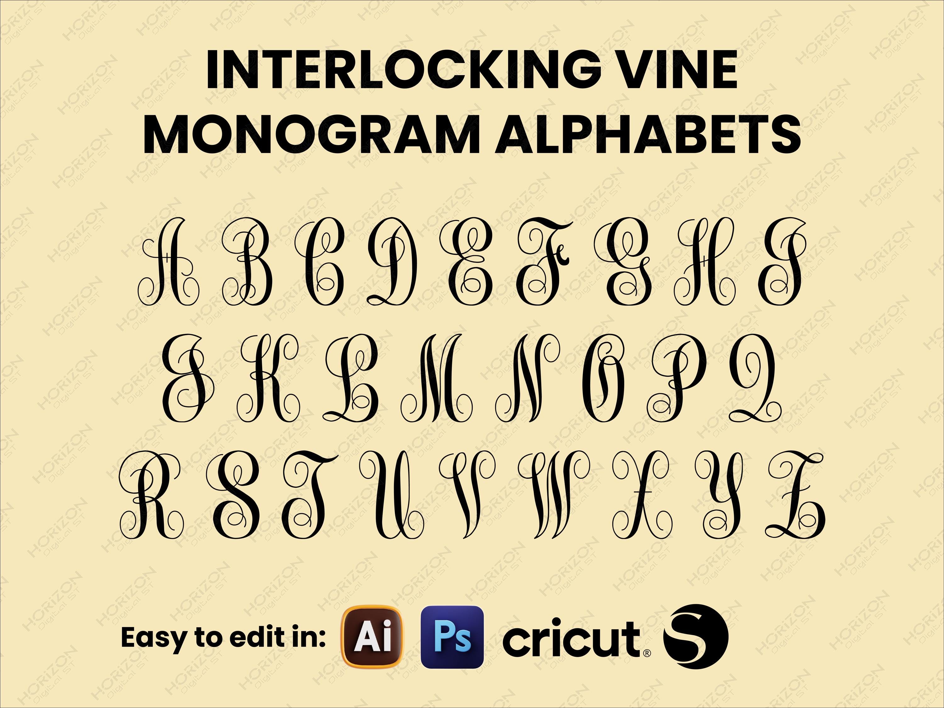 Interlocking Vine Monogram SVG, Elegant Monogram Font SVG, Vine ...
