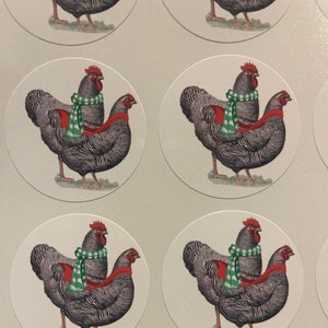 Christmas Stickers, Envelope Seals, Card Seals  Christmas Labels Barred Rock Chickens, Crazy Chicken Lady