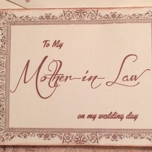 To My Mother in Law on my Wedding Day Card, Mother in Law Card, Mother of the Groom Card