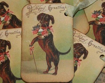 Dachshund Weiner Dog Tags, Birthday Gift Tags, Dachshund Weiner Dog Birthday Greetings Gift Tags