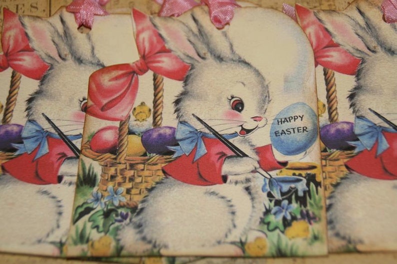 Easter Bunny Gift Tags Vintage Easter Bunny Card or Tags image 1