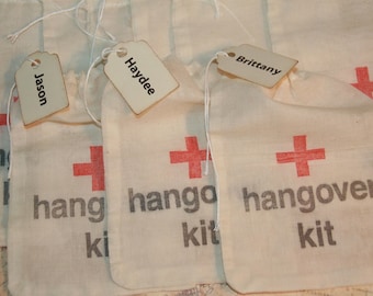 Hangover Kit Bags, DIY Hangover Bags, Personalized Name Tag, Wedding Favor Bags, Bachorlette Favors, Bachelor Favors