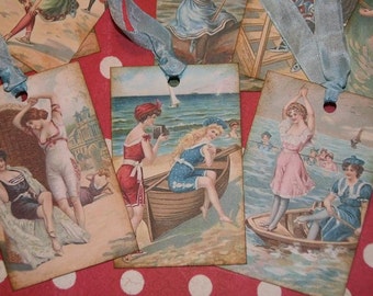 A Day At The Beach Vintage Bathing Beauties Gift Tags