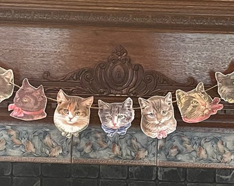 Cat Head Banner, Cat Face, Crazy Cat Lady Gift, Bunting, Garland Kitten Banner