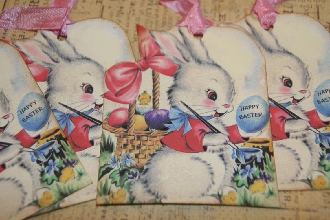 Easter Bunny Gift Tags Vintage Easter Bunny Card or Tags - Etsy