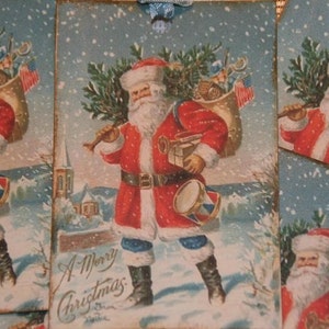 Christmas Vintage Tags Santa from Vintage Postcard Image Gift Hang Tags image 1