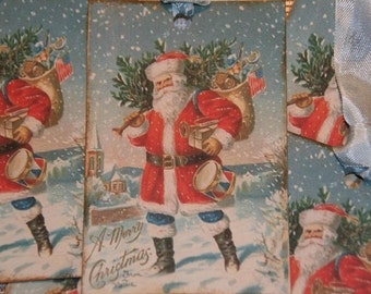 Christmas Vintage Tags - Santa from Vintage Postcard Image Gift Hang Tags