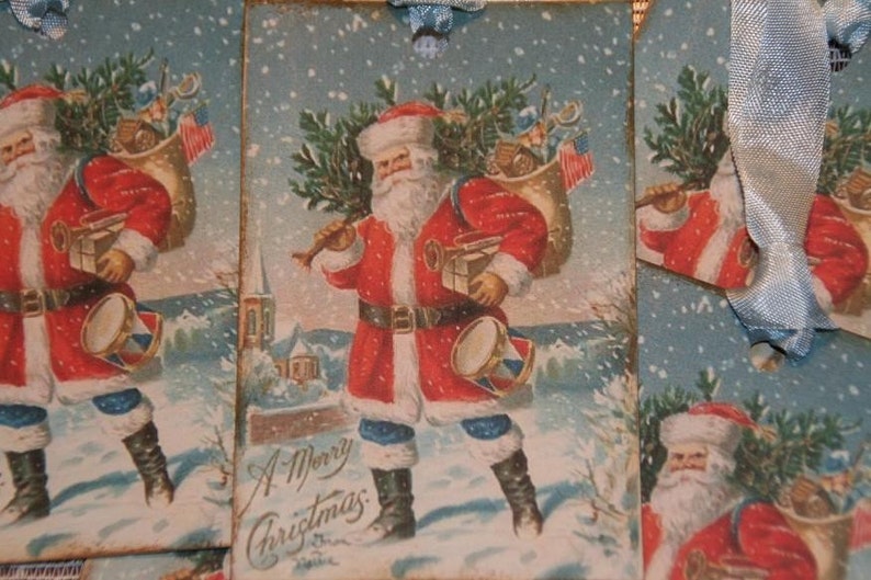 Christmas Vintage Tags Santa from Vintage Postcard Image Gift Hang Tags image 1