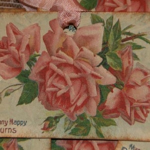 Pink Roses Many Happy Returns Gift Hang Tags image 1