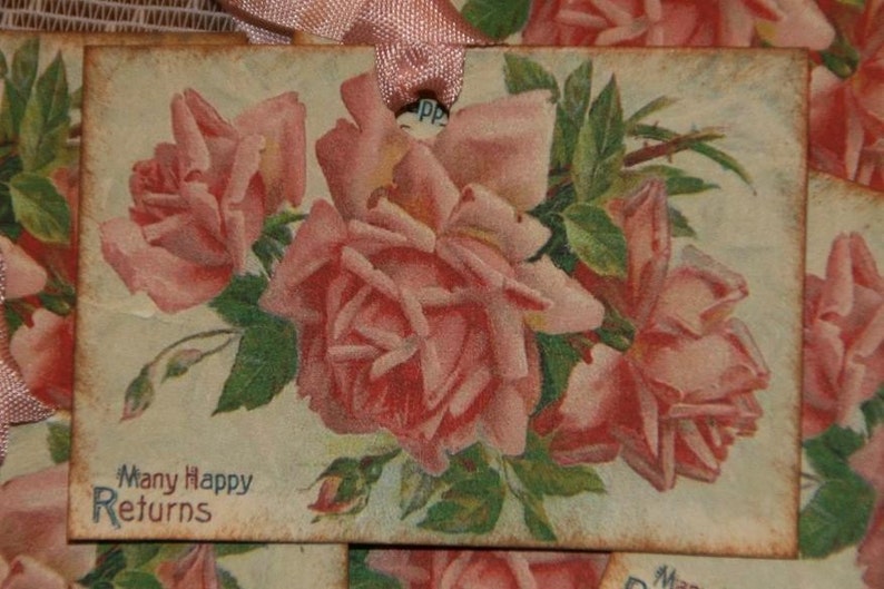 Pink Roses Many Happy Returns Gift Hang Tags image 1