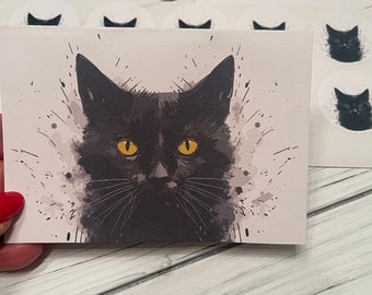 Black Cat Note Cards, Greeting Cards, Halloween Card, Blank Inside with Envelope and Envelope Seals