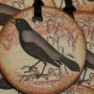 Black Crow Tags One Dozen Round Tags with Crow