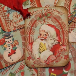 Variety Lot Retro Red Christmas Gift Tags