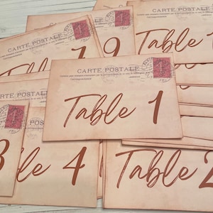 Wedding Table Number Cards, Destination Wedding, Paris  Vintage Postcard Style, Table Cards