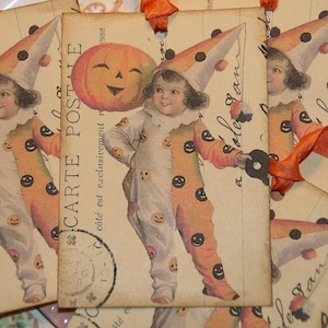 Vintage Carte Postale Pumpkin Girl Halloween Gift Tags