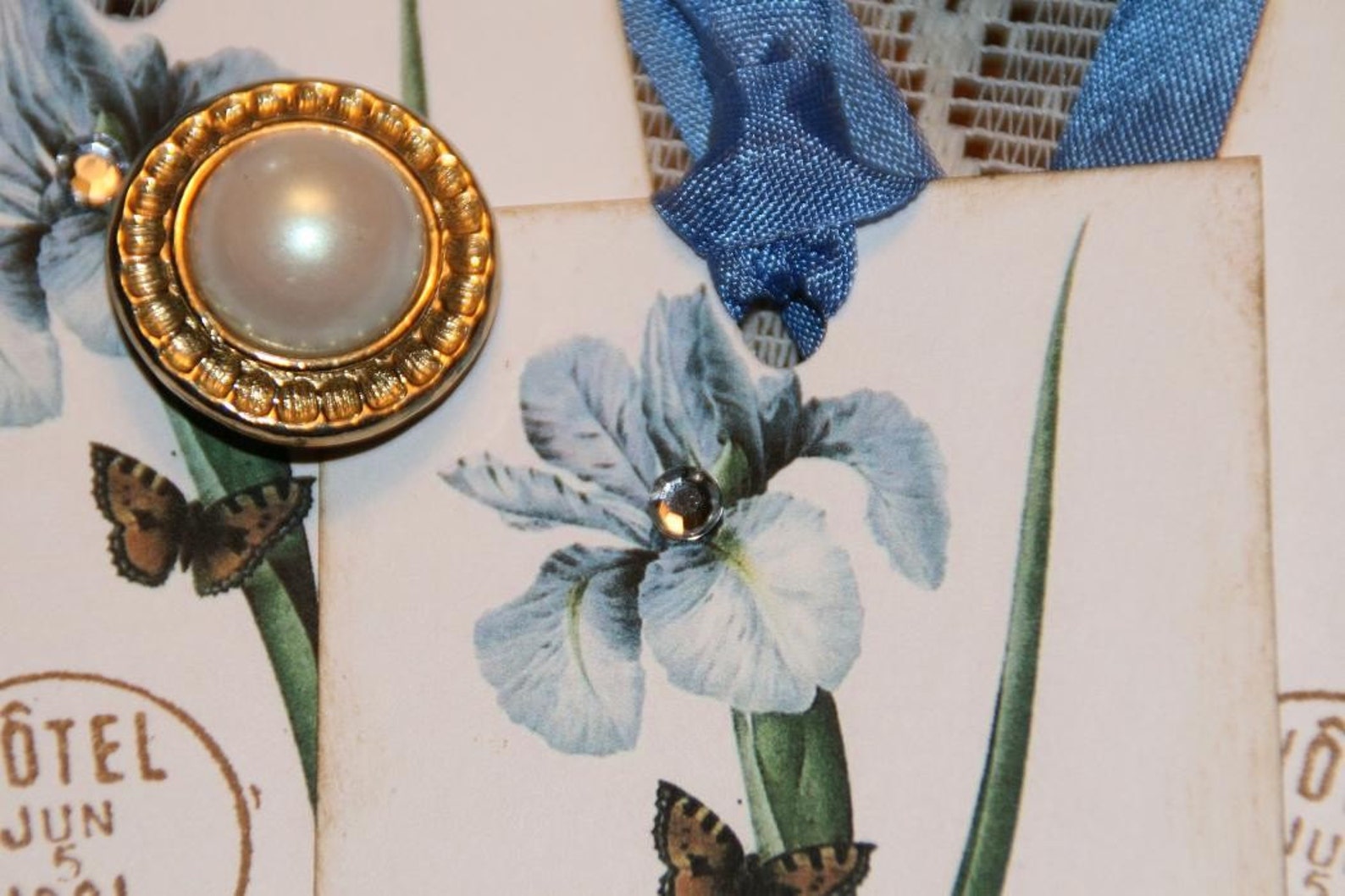 Blue Iris Flower Gift Tags With Rhinestone Etsy