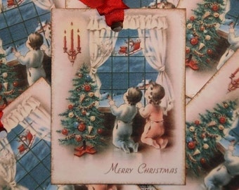 Vintage Postcard Christmas Eve Merry Christmas Gift Tags