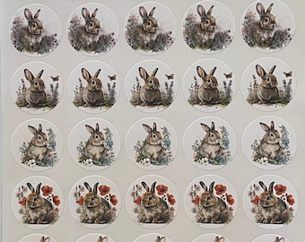 Bunny Stickers, Easter Envelope Seals, Floral Bunny Easter Seals, Variety Bunnies, Spring Bunny Stickers, Two different Sizes