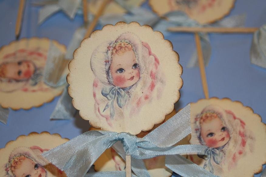 Baby Shower Cupcake Toppers Food Picks Vintage Baby Boy or Etsy