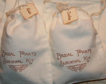 Bridal Party Survival Kit Bags, DIY Bridal Party Survival Bags, Personalized Name Tag, Maid of Honor, Groomsmen, Bridesmaid Favor Bags