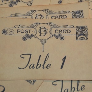 Wedding Table Numbers,  Vintage Postcard Style, Destination Wedding, Vintage Wedding