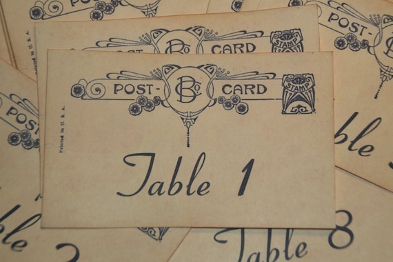 Wedding Table Numbers,  Vintage Postcard Style, Destination Wedding, Vintage Wedding