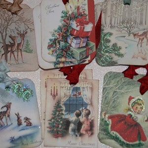 Christmas Tags Holiday Gift Tags, Retro Christmas, Variety Sampler Set 12 Retro Tags image 1