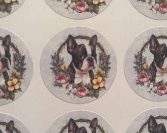 Boston Terrier Stickers, Black and White Boston Terrier Dog, Labels, Envelope Seals