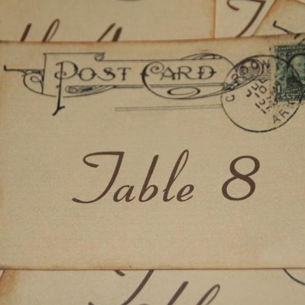 Wedding Table Number Cards - Vintage Postcard Style - Vintage Wedding - Destination Wedding