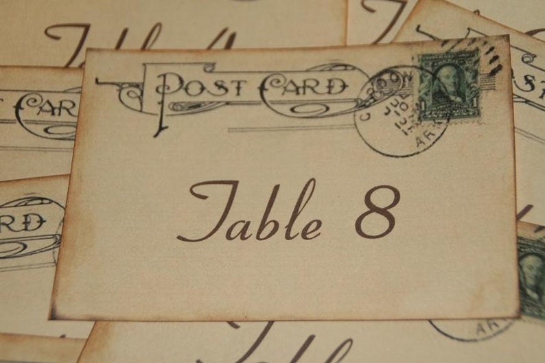 Wedding Table Number Cards Vintage Postcard Style Vintage Wedding Destination Wedding image 1