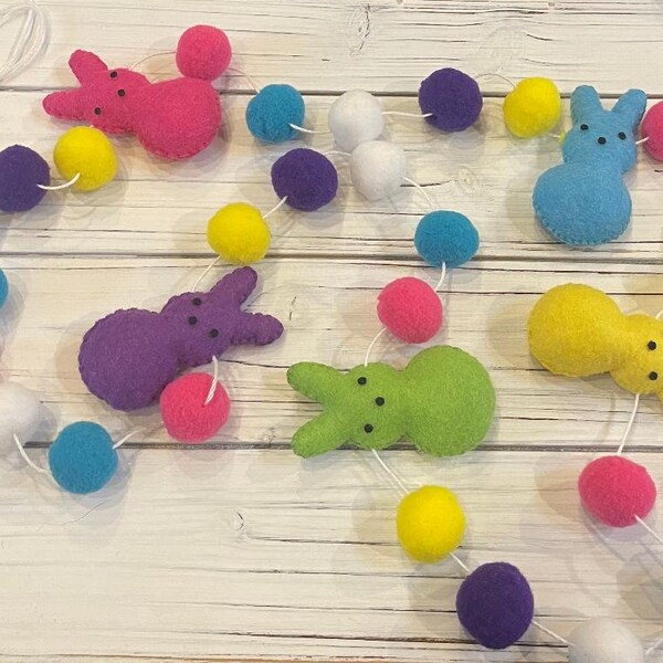 Peep Garland, Peeps Felt Pom Pom Banner, Easter Banner, Bunny Garland, Easter Decor, Spring Decor