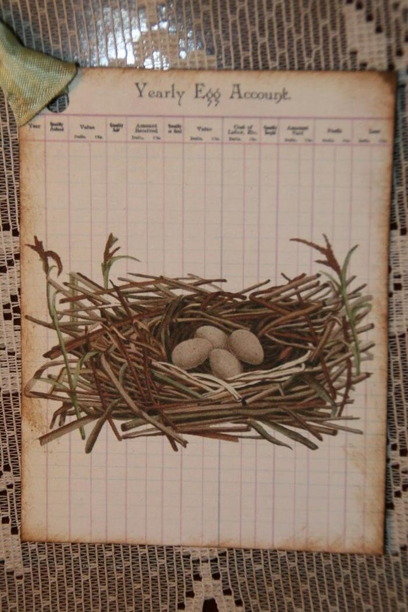 Vintage Yearly Egg Account Ledger Bird Nest Tags image 3