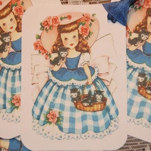 Sweet Little Girl with Basket of Kittens Gift Tags