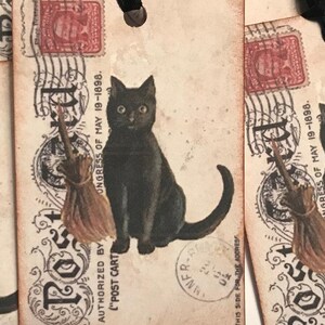 Black Cat on vintage Post Card Gift Tags Halloween Gift Tags image 2